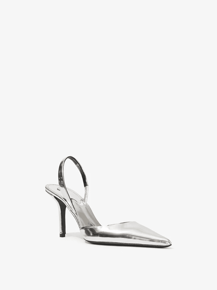 SILVER SLASH SLINGBACK PUMPS IN MIRRORED METALLIC프로엔자 슐러 실버 슬래시 슬링백 펌프스 인 미러드 메탈릭