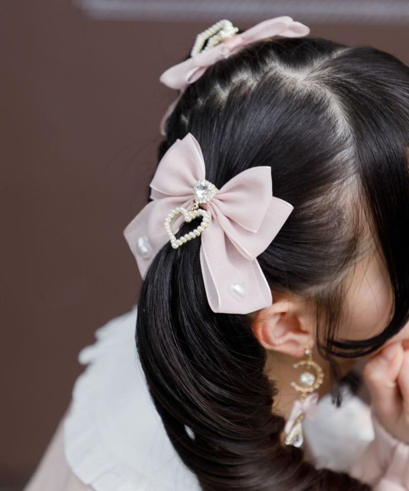 로지타 ROJITA 펄 하트 쉬폰 리본 클립 머리핀 헤어핀