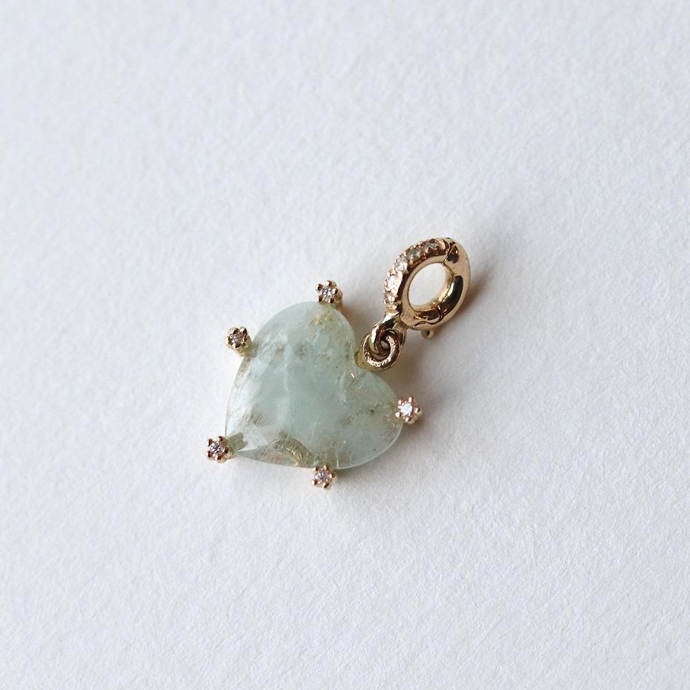 heart aquamarine & diamond open charm