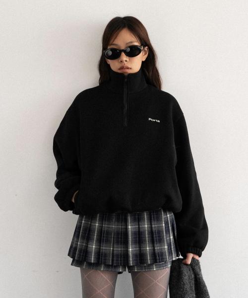 LOGO KNIT FLEECE HALF ZIP-UP, BLACK