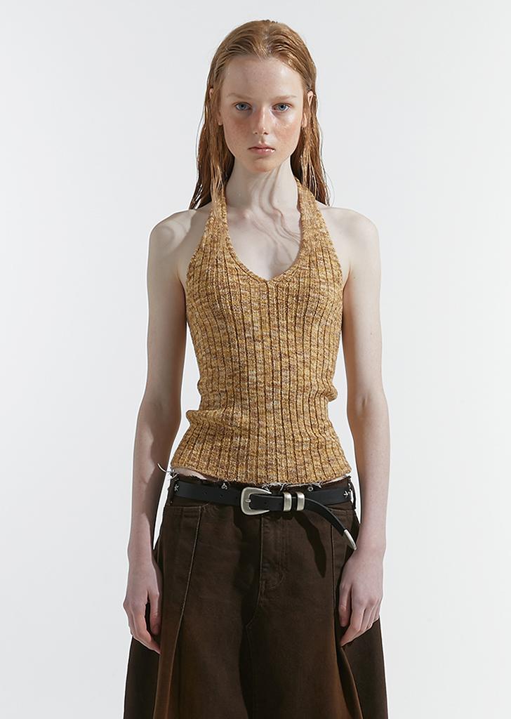 HALTERNECK KNIT TOP, MIX YELLOW