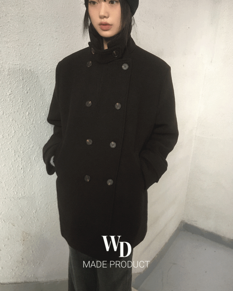 원더원더 [퀼팅안감🖤/MADE] 론브 하이넥 더블 하프 코트