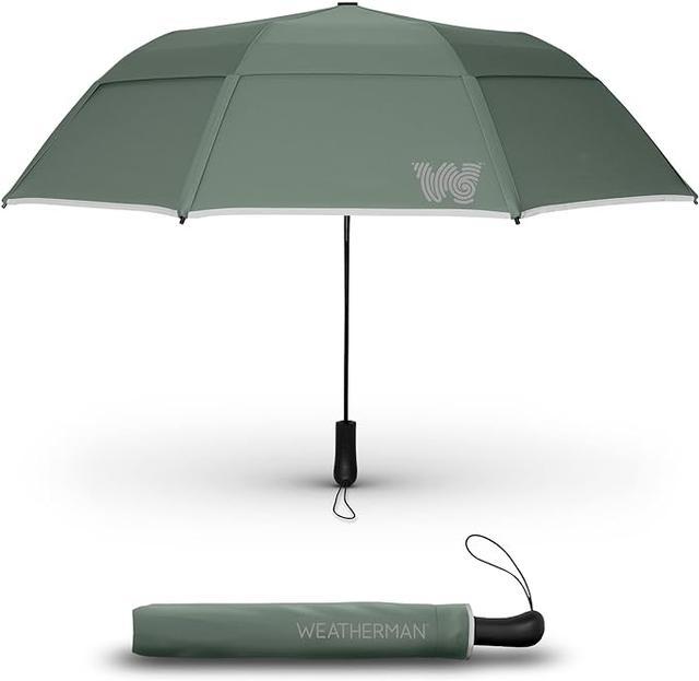 Weatherman Umbrella - Collapsible Umbrella - Windproof Umbrella Resists Up to 55 MPH Winds (Sage)
