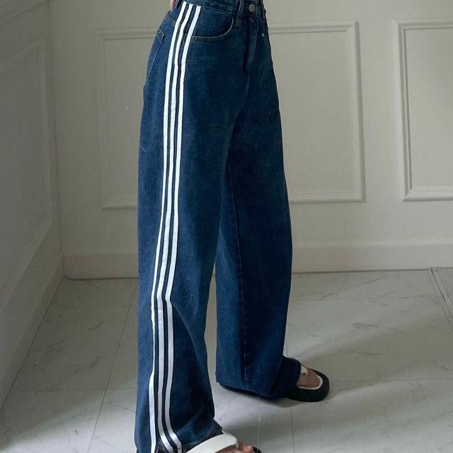 삼선 와이드 데님 유니크 청 롱팬츠 바지 트임 long bootcut three-line denim