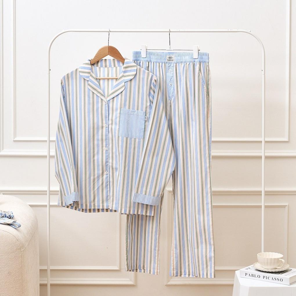 위캔드 60수 면 100 멀티스트라이프 파자마 세트 블루 XL_FS2125023