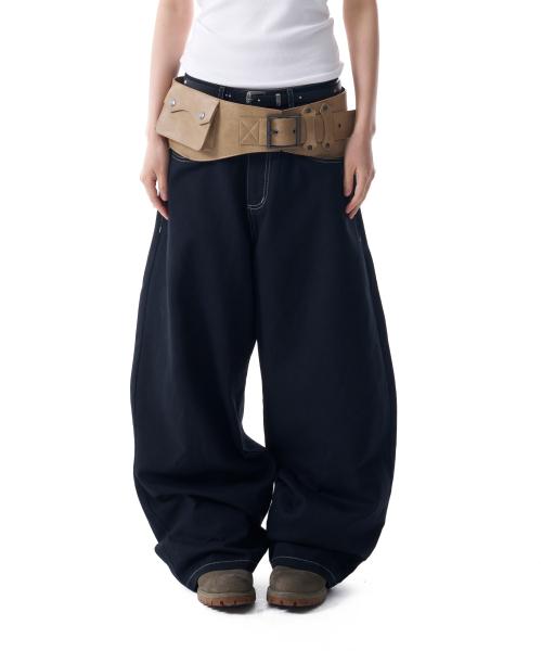 Leather Mixed Cotton Pants (Black)