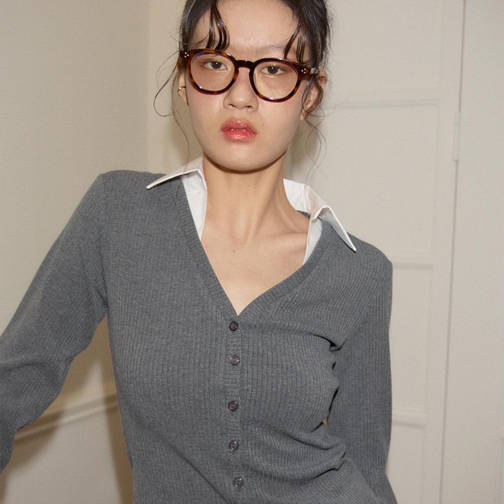 Shirt Detail Cardigan_ Gray