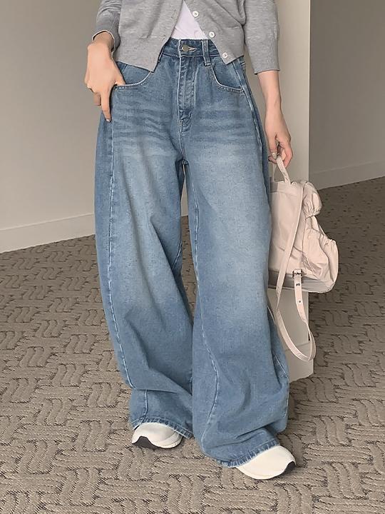 리리앤코 [25-34] [숏/롱] 오블디에 워싱 와이드 데님 팬츠 청바지( 가을-간절기-늦여름-신상-데일리룩-캐주얼룩-트렌디룩-개강룩-캠퍼스룩-빅사이즈-34사이즈-벌룬핏-하이웨이스트 )