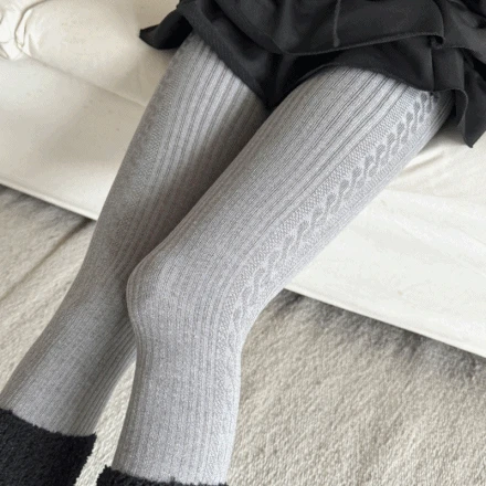 [도톰해요] 케이블 골지 패턴 유발 레깅스 타이즈 스타킹 6color