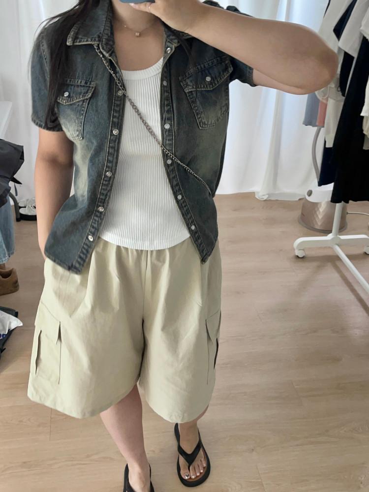 147 [3 SIZE] 사장강추 D컵가능 빈티지워싱 반팔 데님 셔츠