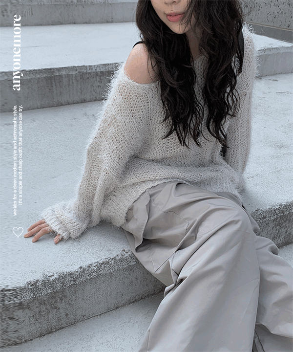 애니원모어 [기획/봄 니트🤍] 살랑 오프 루즈핏 앙고라 니트 (6color)