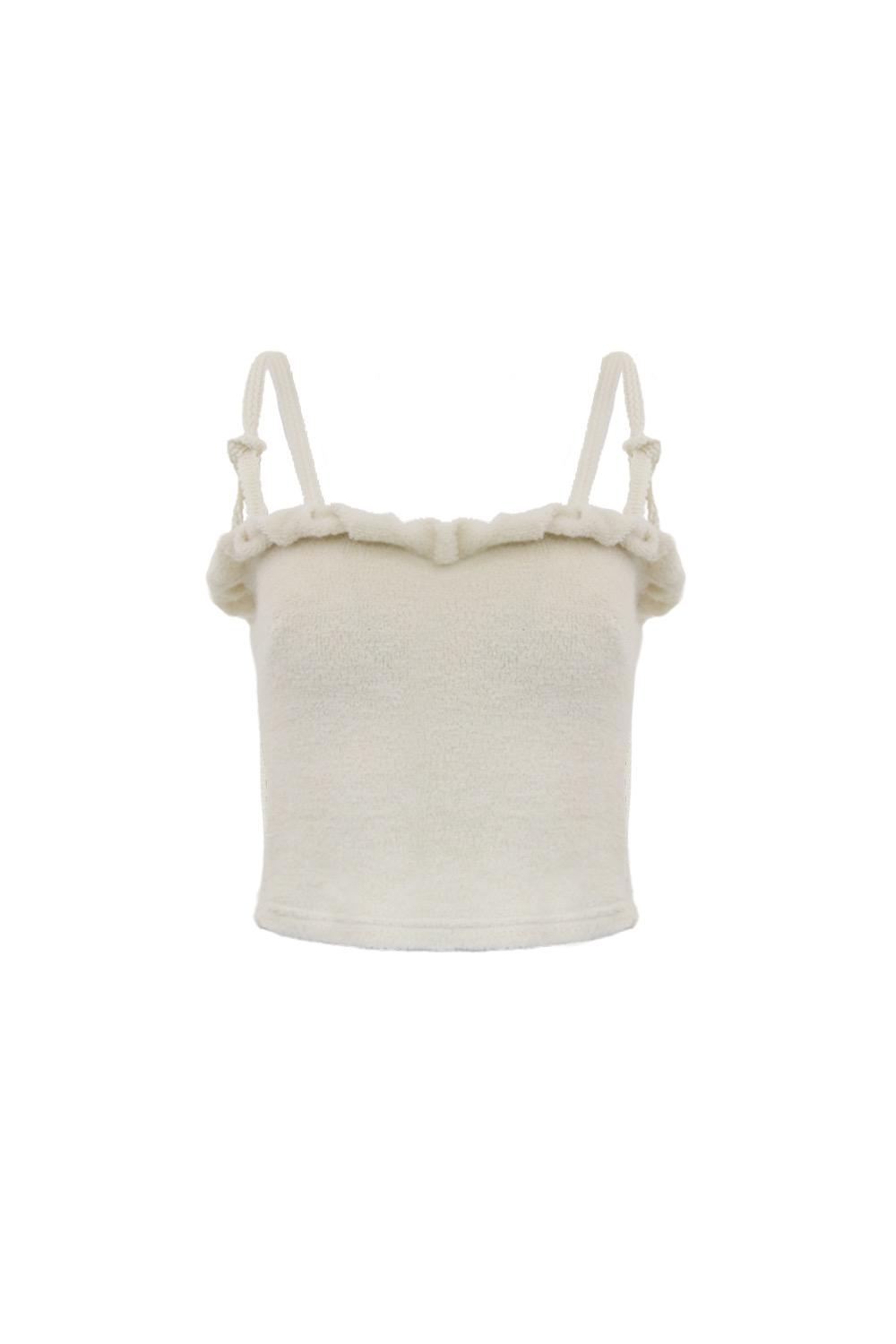 TWIST FRILL TERRY TOP IVORY