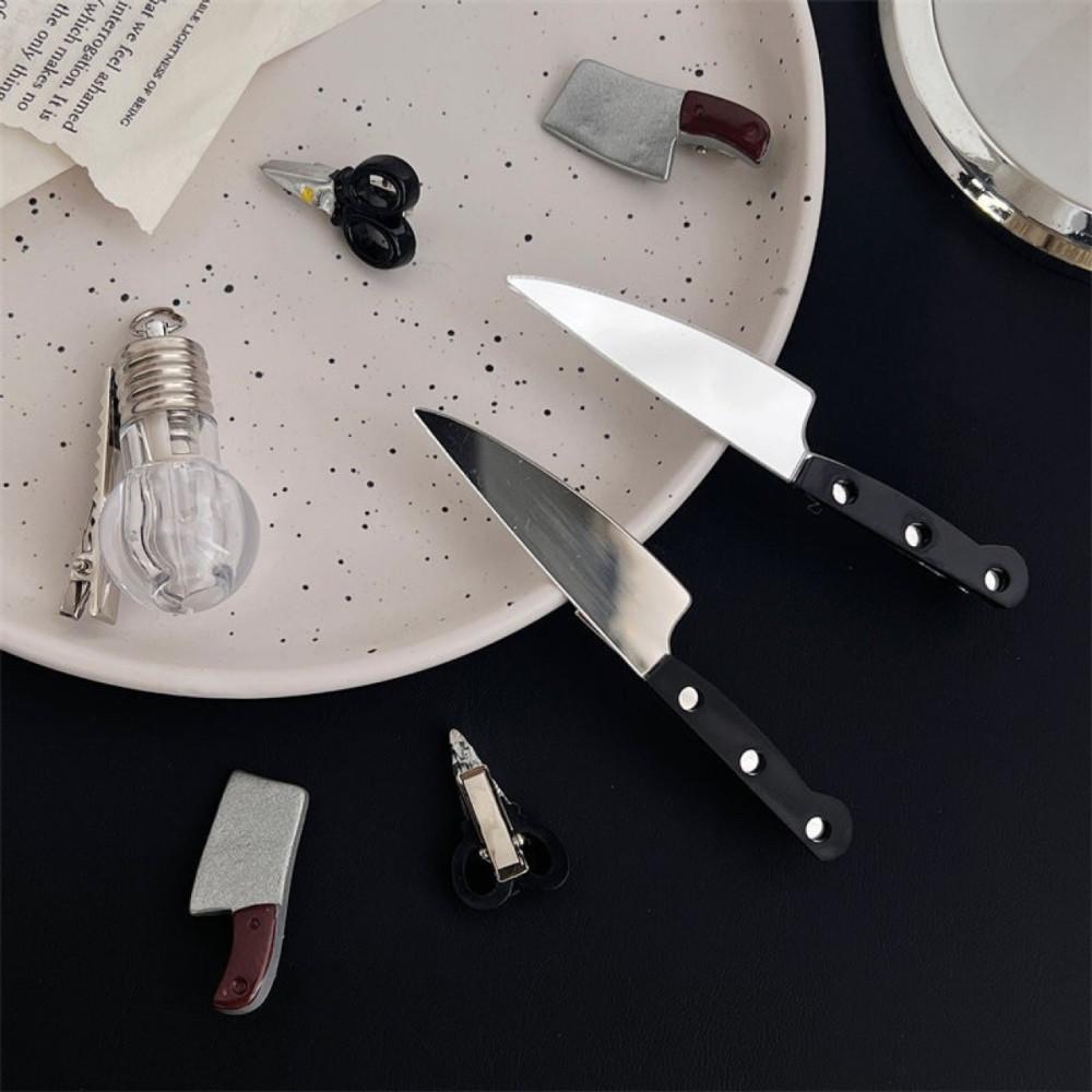 [맙소사잡화점] 재미있는 포인트 헤어 집게 핀 / 식칼 요리 도구 가위 불 들어오는 전구 네모 칼 집게 삔 잔머리 앞머리 집게핀