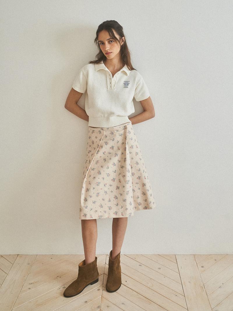 Gardener Floral Wrap Skirt Ivory