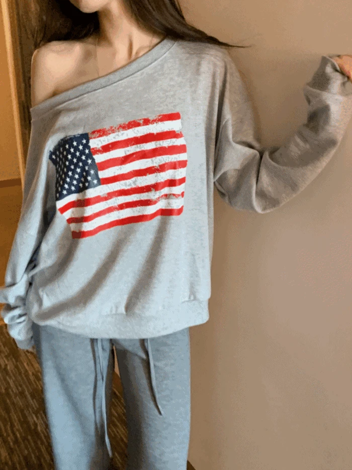 (가을신상) 워싱턴 원오프 루즈핏 오프숄더 맨투맨 (2color)