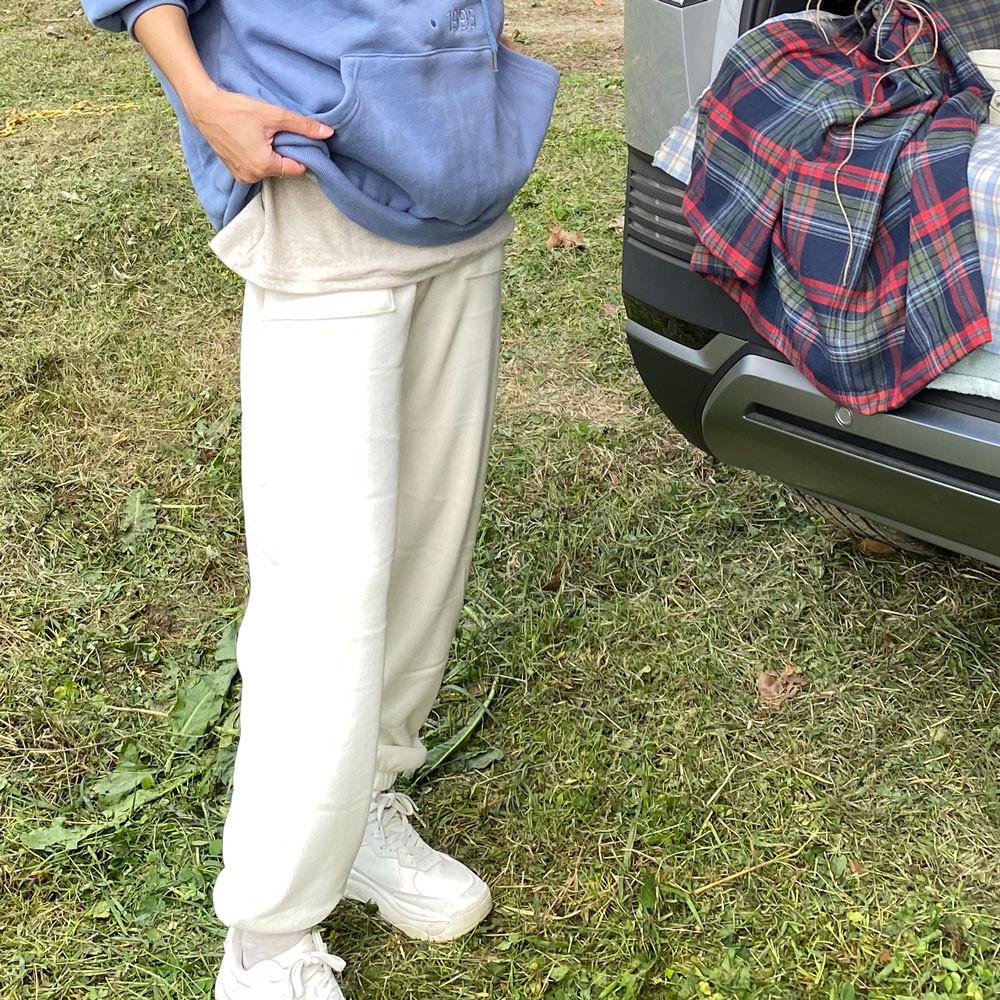 [당일발송] 밍크 조거 비침0 아이보리 코듀로이 팬츠 여성 기모 추리닝 융 따뜻한 트레이닝 바지