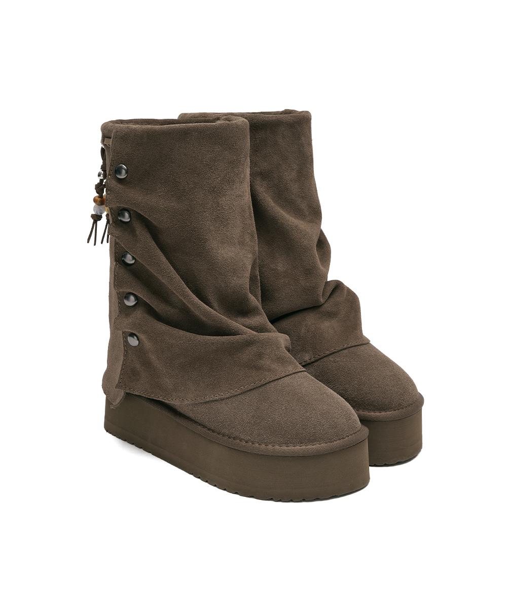 [NEW 10%] STUD MAXI FOLDED BOOTS MIDDLE - COCOA
