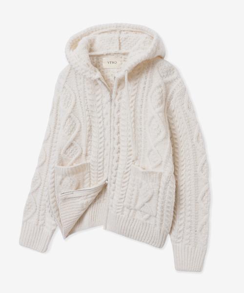 울 브러쉬 케이블 투웨이 후드 집업 니트_크림