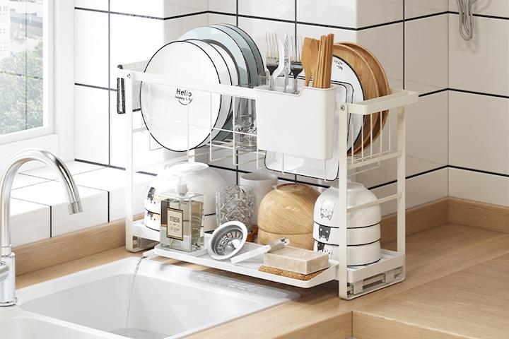 좁은 주방 틈새까지 알차게 활용하기! 2단 미니 식기 건조대