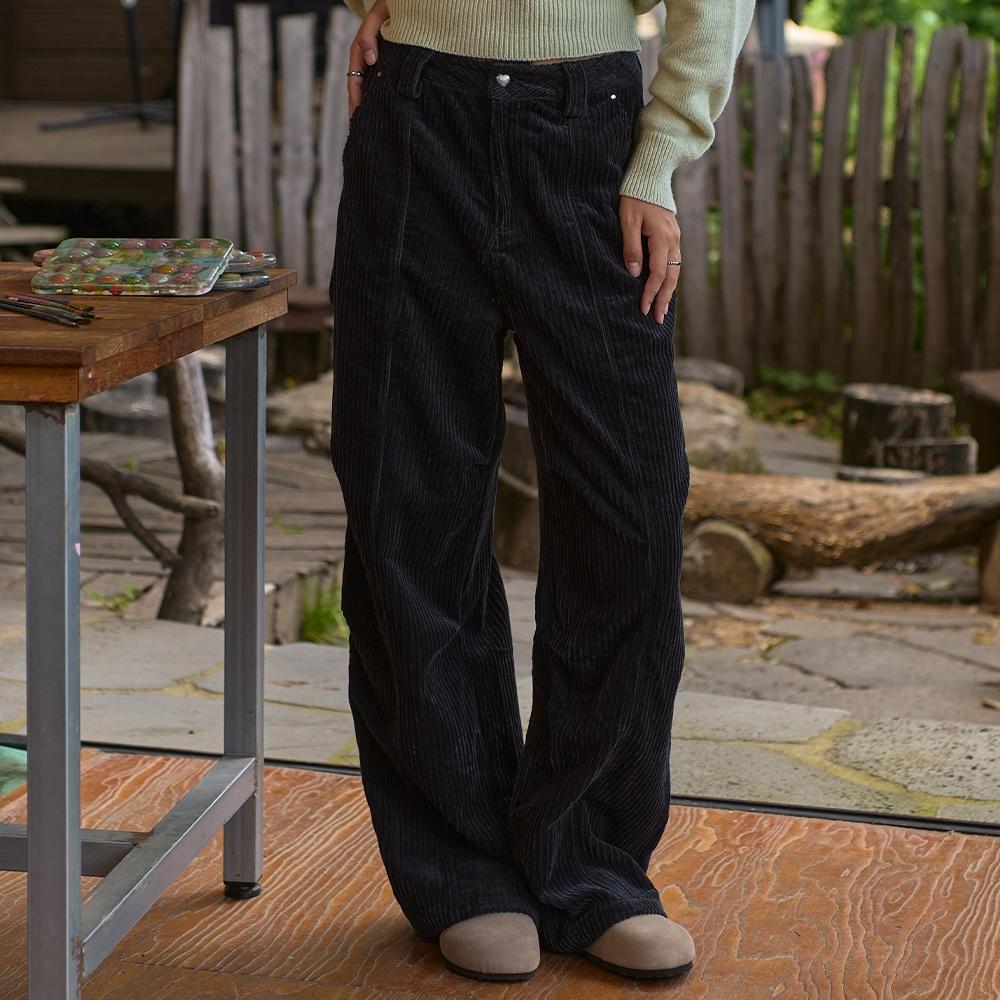 Owl Corduroy Pants-Charcoal