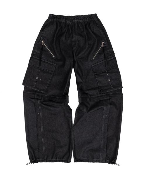 RIVET CARGO CONVERTIBLE DENIM PANTS - BLACK