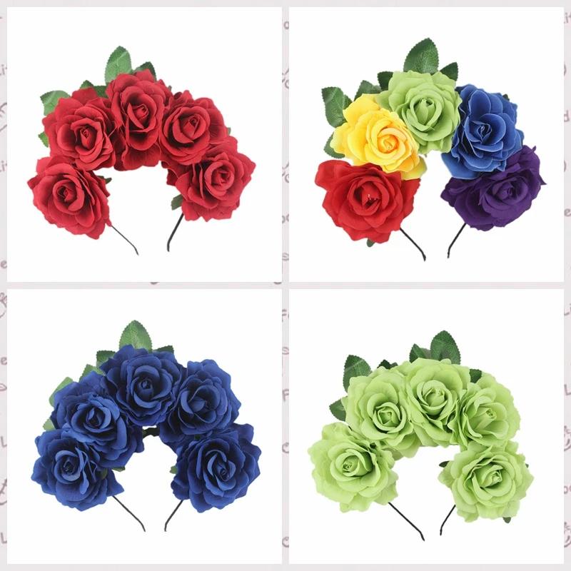 여성용 할로윈 머리띠, 죽은 붉은 장미 꽃 머리 장식, 꽃 헤어 밴드, 파티 코스프레 헤어 액세서리, 1 개