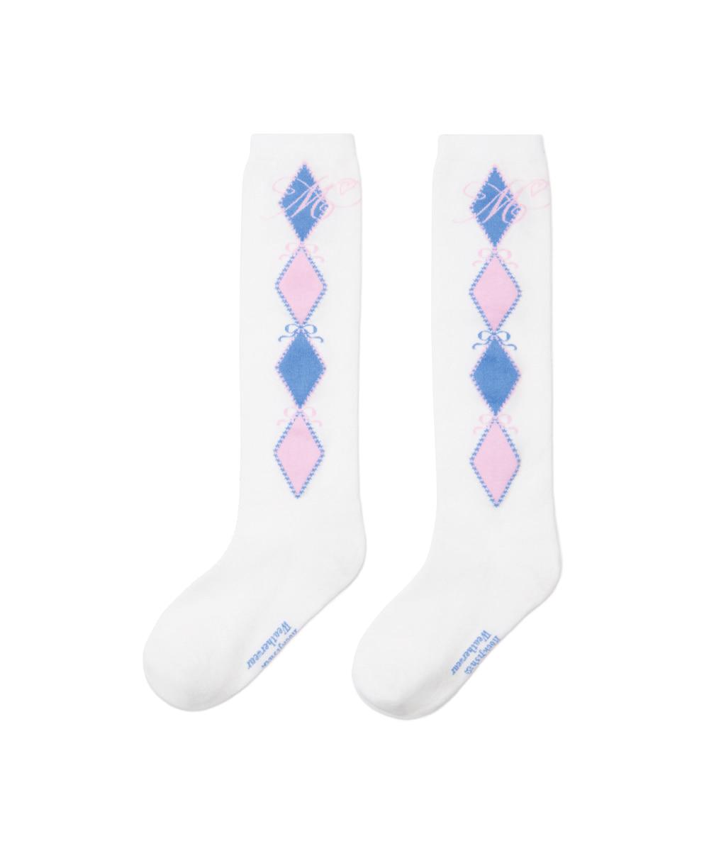 [X MINJUKIM] ARGYLE SOCKS - WHITE