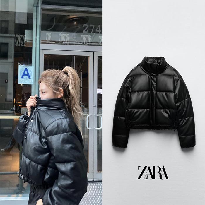 ZARA 자라 블랙 페이크 레더 패딩 점퍼 3427 804 (닝닝 착용)