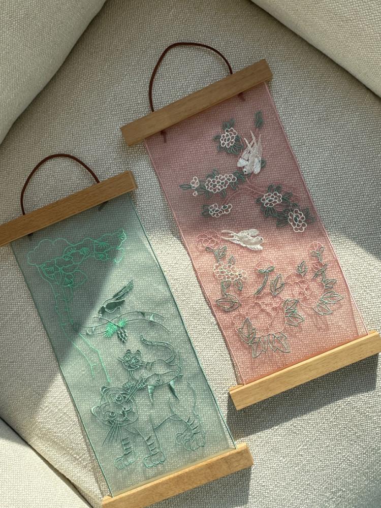 호작도 & 화조도 노방 자수 포스터 (Korean fortune poster)