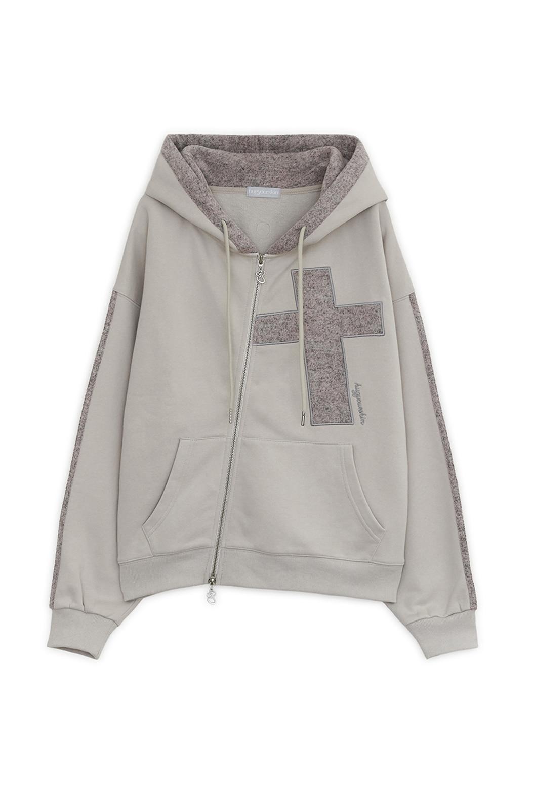 [1월 5일 출고] Cross patch hoodie zip-up (Oatmeal)