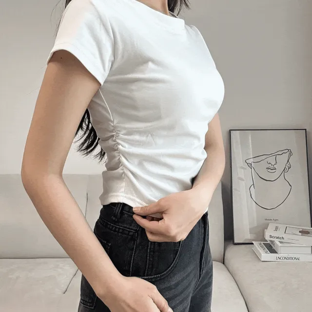 셔링 반팔 크롭 티셔츠 NB272