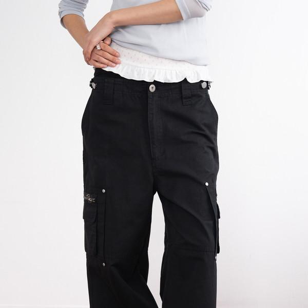Wide Zipper Cargo Pants (Black)