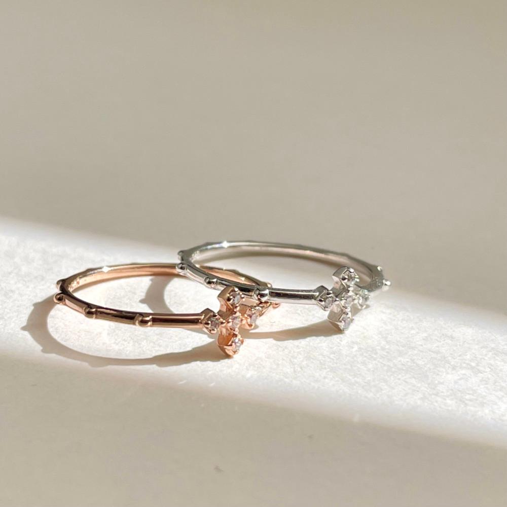 925실버 큐빅 십자가 천주교 순은 슬림 묵주반지 세례 견진성사 선물 반지 - 실버 로즈골드