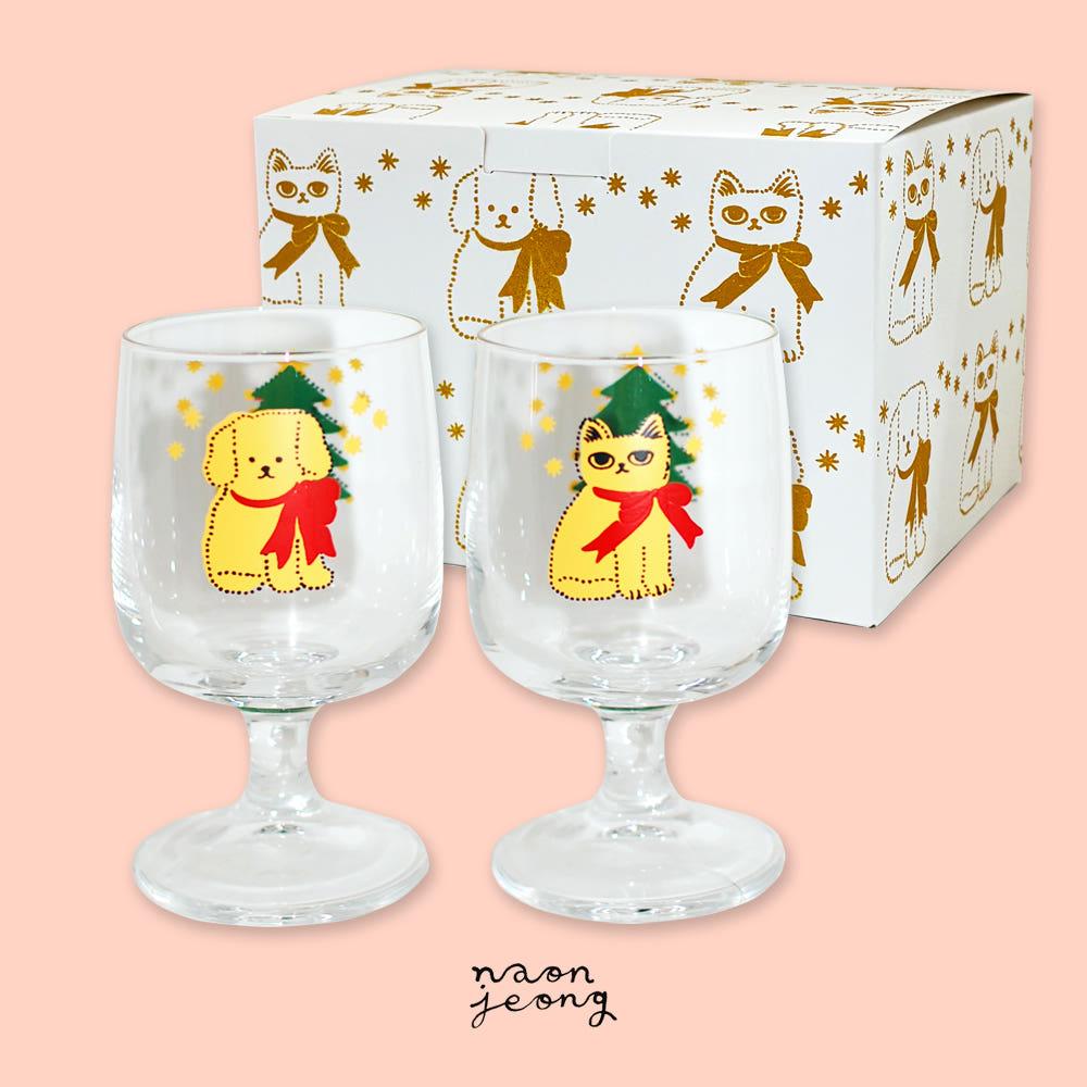 [NAON JEONG] Dog&Cat with a christmas tree 고블렛 SET