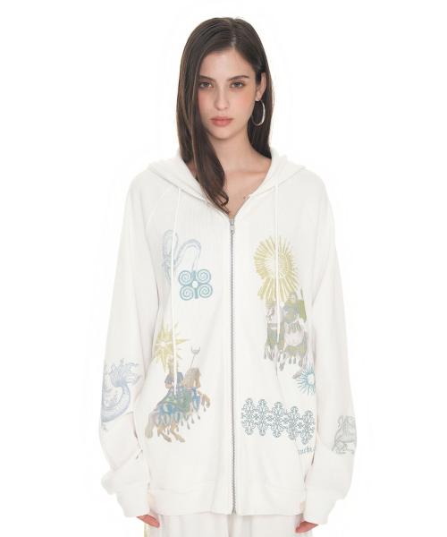 타로 02 와플 집업 후디 화이트