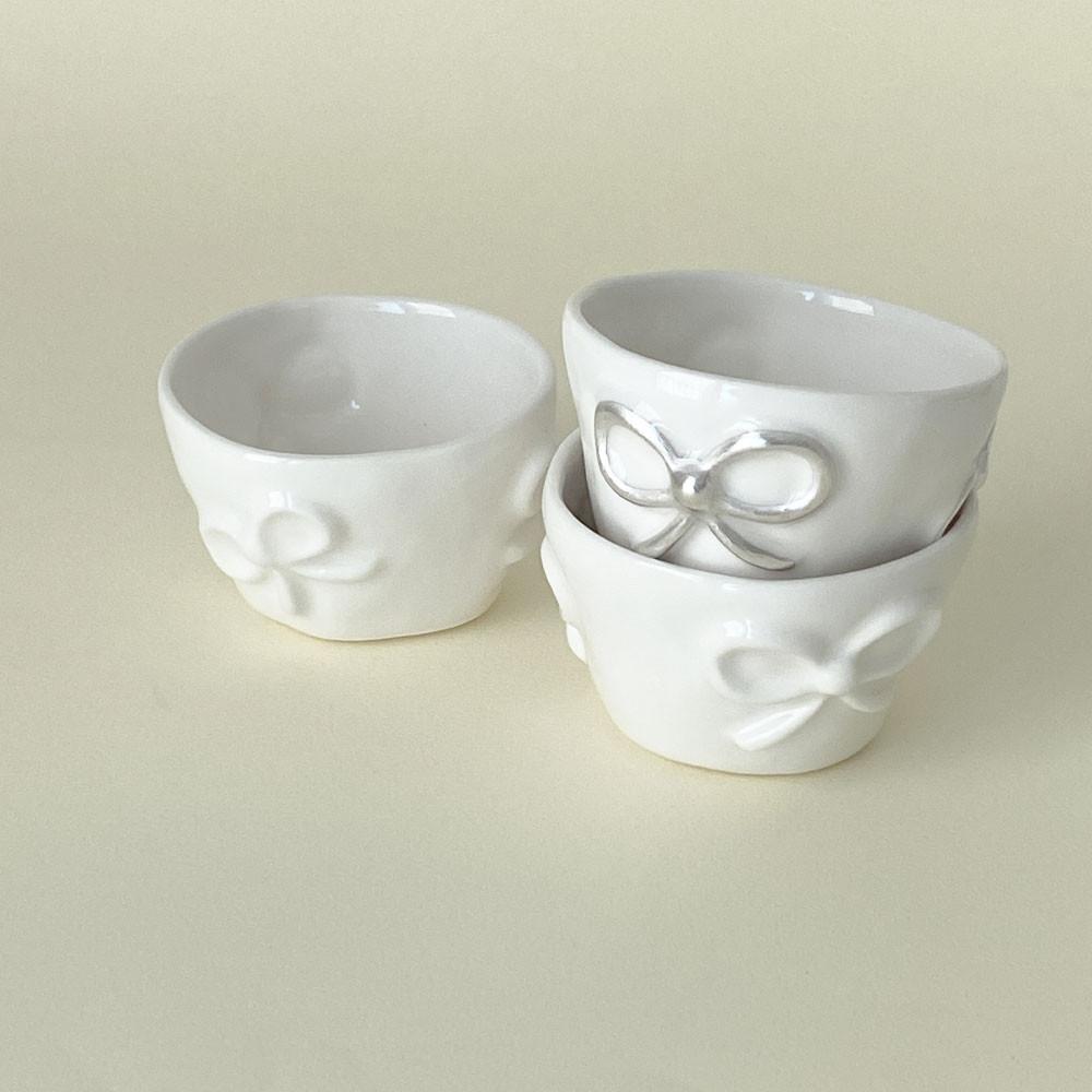 쁘띠 리본 미니 잔 white, silver