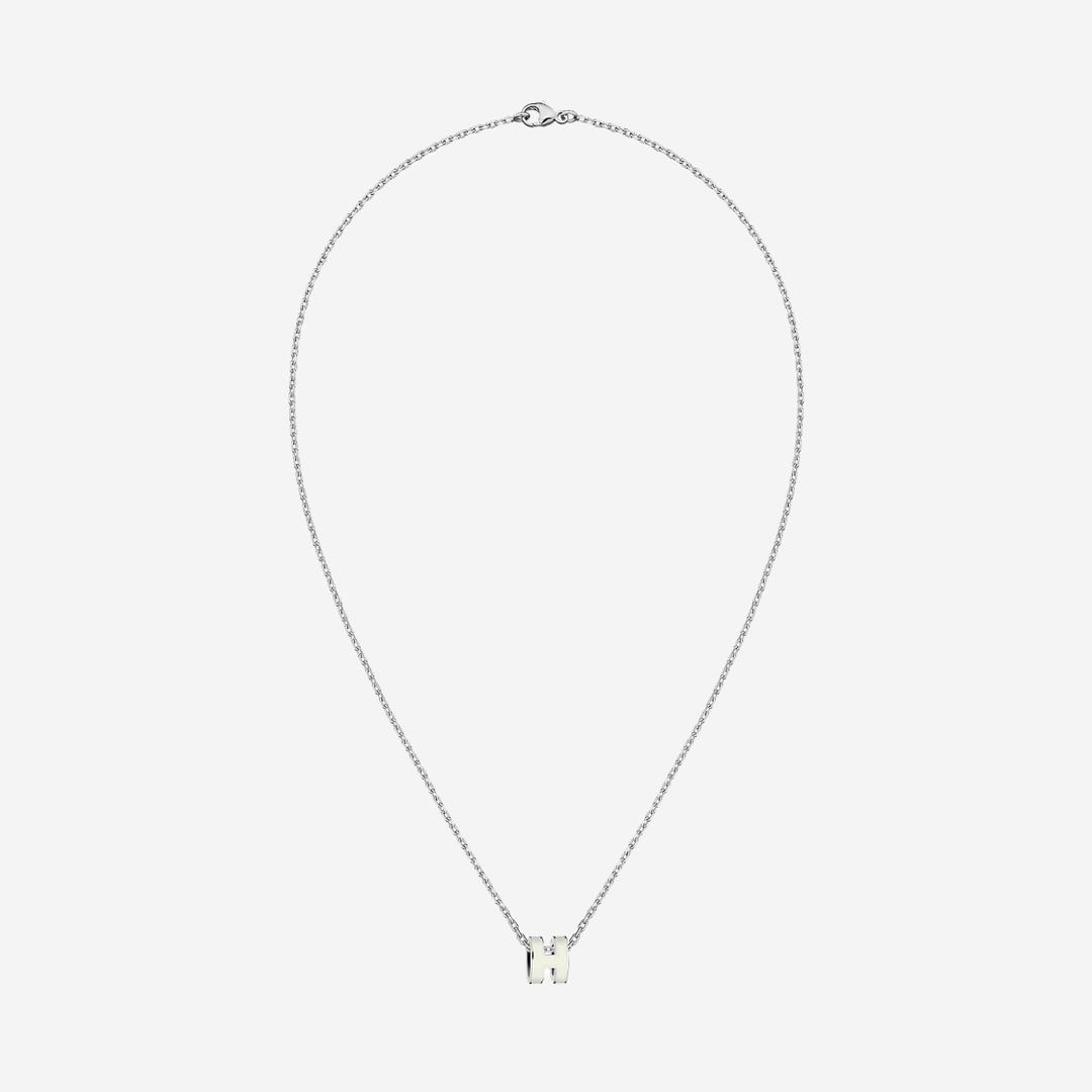 (W) Hermes Mini Pop H Pendant Palladium & Blanc