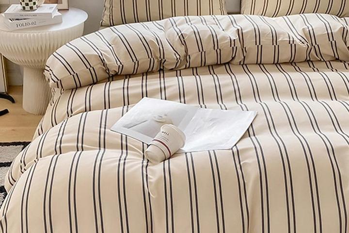 심플 모던 블루레드 스트라이프 시트커버 세트