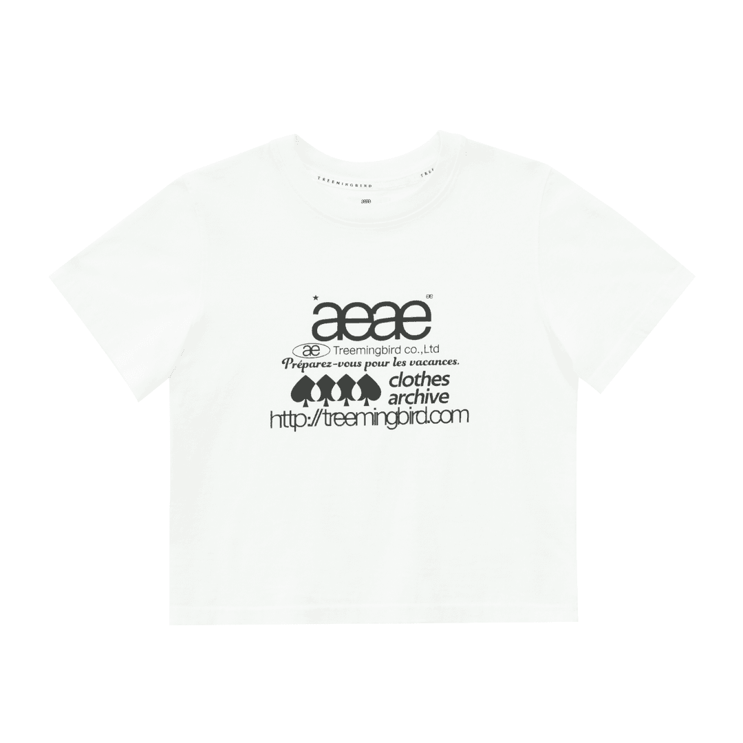 aeae x TREEMINGBIRD Web Logo Crop T-shirts [ White ]