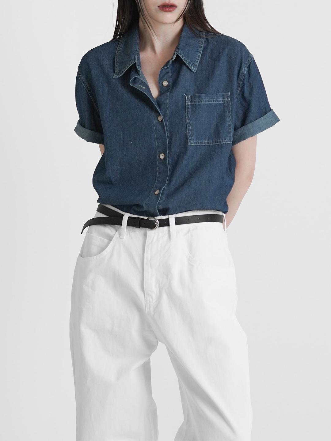 루프 데님 반팔 셔츠