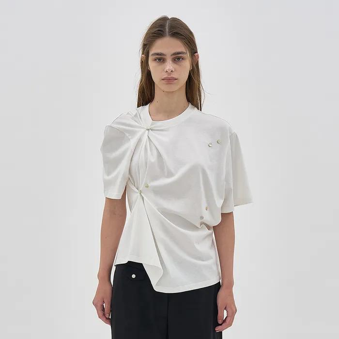 BUTTON DRAPE OVERSIZED SHORT SLEEVE TEE_WHITE