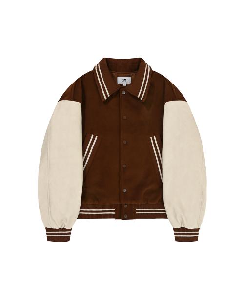 오와이(OY)  ZIGZAG EMBROIDERY VARSITY JACKET - BROWN - 사이즈 & 후기 | 무신사