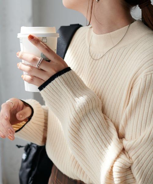 新色追加！【WEB限定】モチモチリブパイピングハイネックプルオーバー