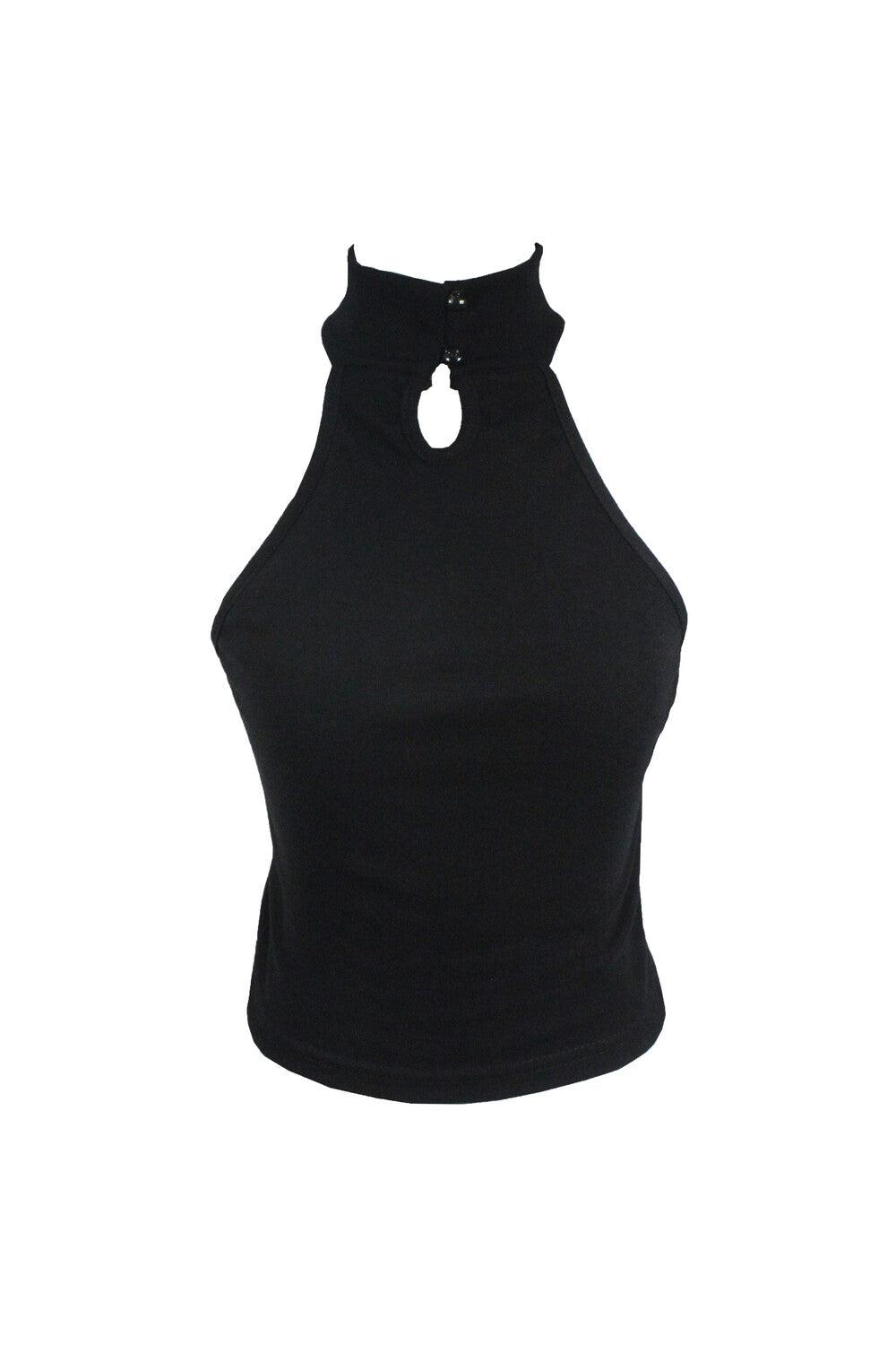 [MIAE] One Day(Spring) - Halter neck button sleeveless (Black/White) - BLACK / ONE SIZE