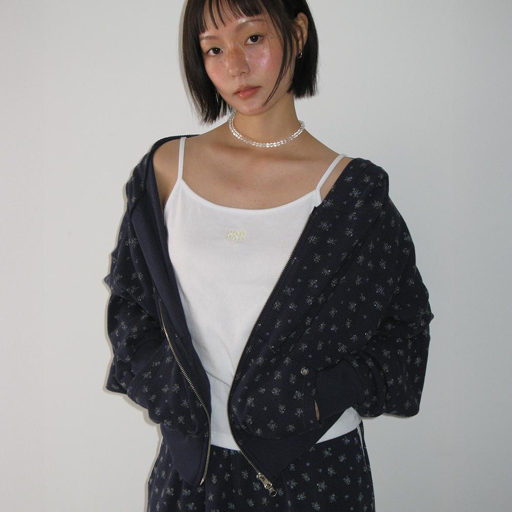 WALFFLE FLORAL HOODED ZIP UP NAVY