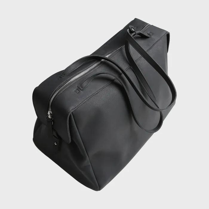 MATT LEATHER LARGE TOTE BAG, MATT BLACK