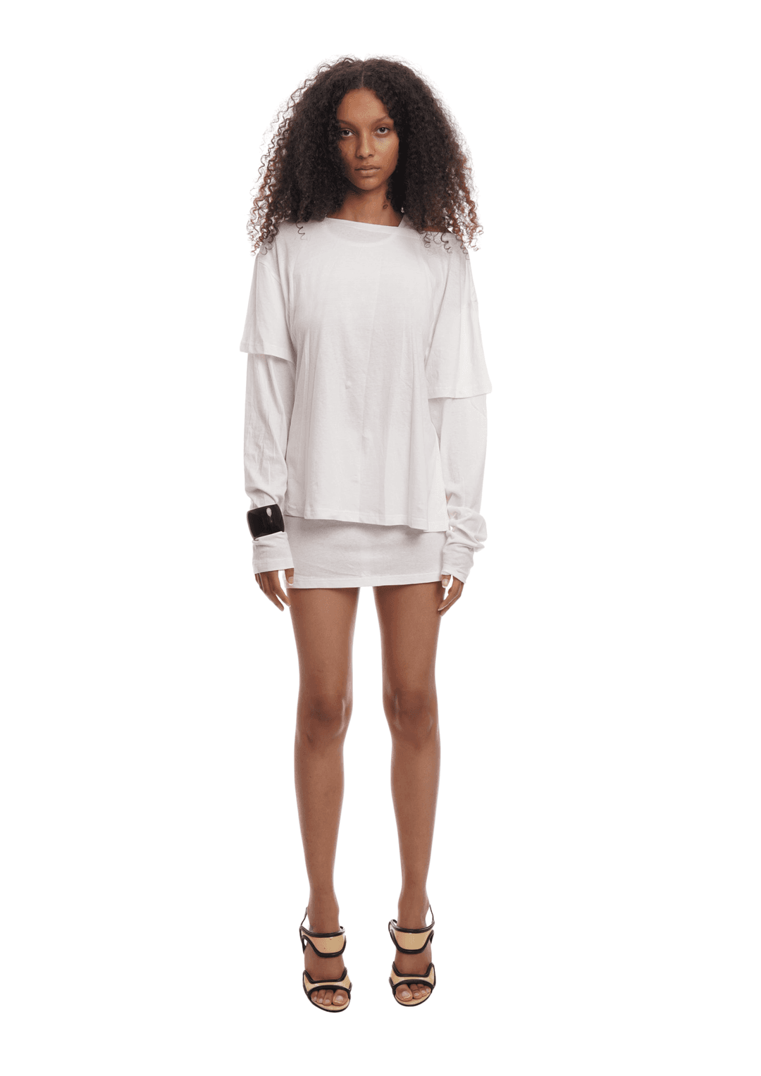 DOUBLE LAYER T-SHIRT DRESS IN WHITE - White / XS