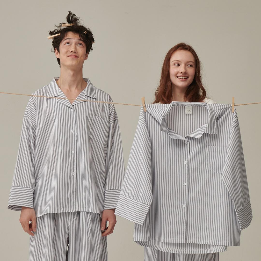 [29CM 단독] (uni)도미토리 펜슬 스트라이프 파자마 블랙