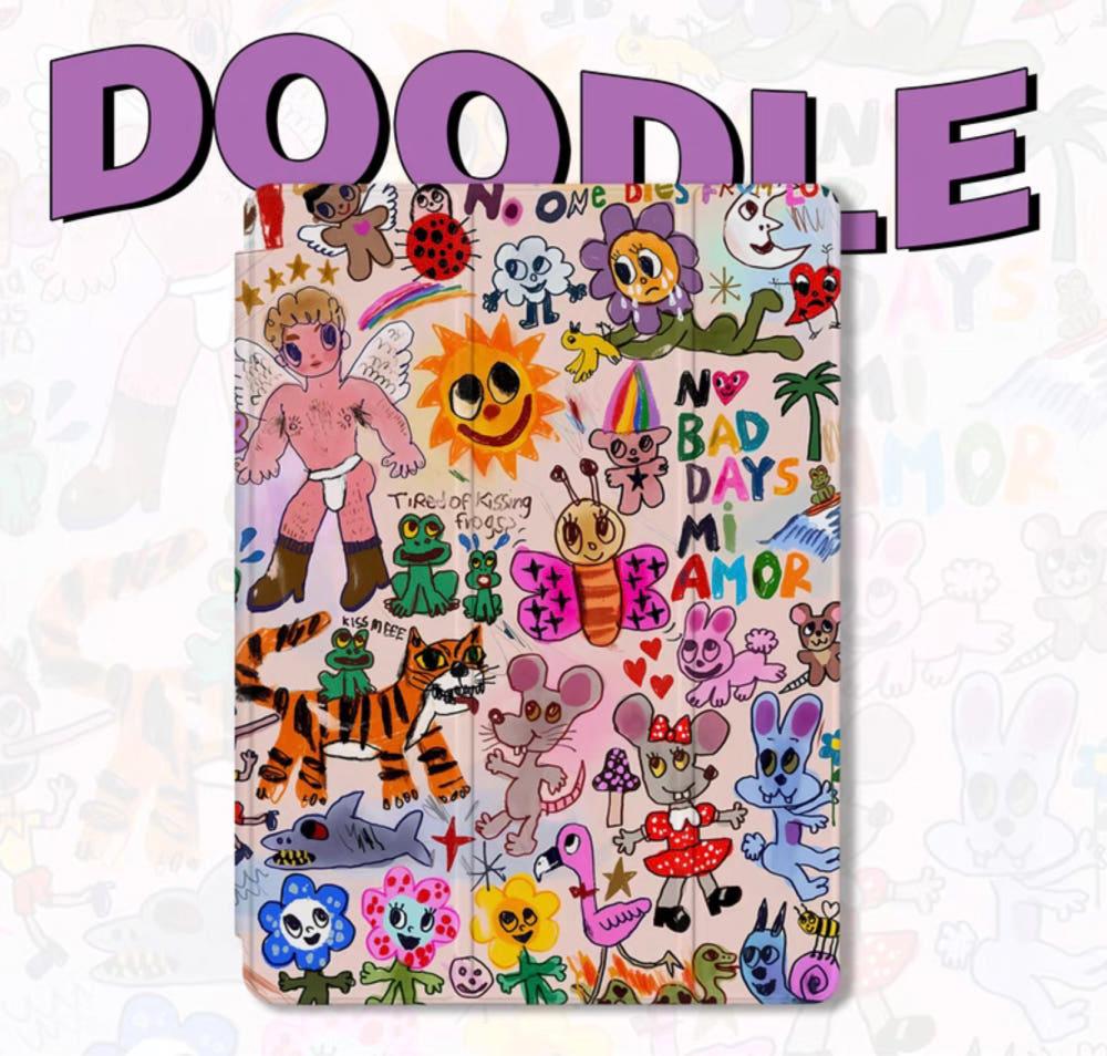 Ipad case 베이글천사 끄적끄적크레용시리즈 아이패드케이스 귀여운 애플펜슬수납