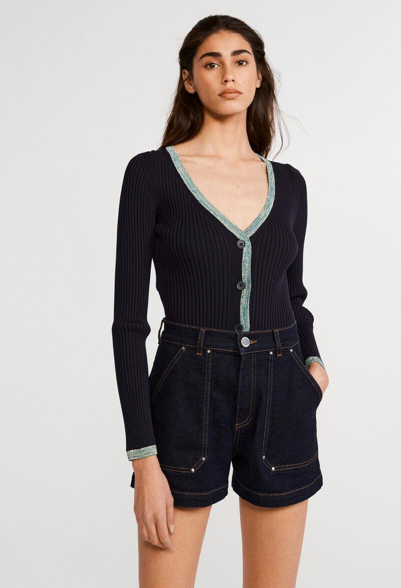 끌로디피에로 (창고정리) 컨트라스트 리브 슬림핏 골지 가디건